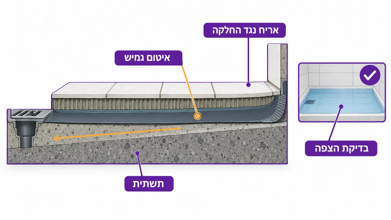 איטום, ניקוז ובחירת קרמיקה בחדר רטוב