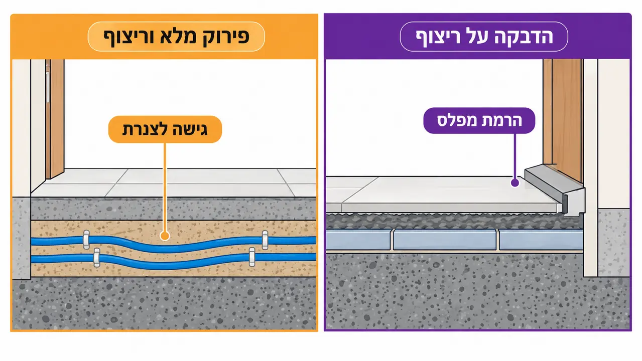 הדבקת ריצוף חדש מול פירוק מלא
